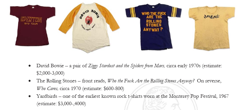christies rock tee shirt auction