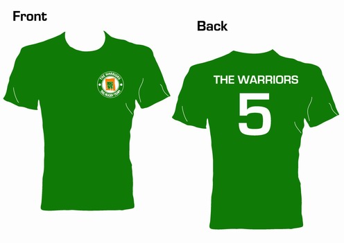 tag rugby tee shirt with crest, team name and individual number on the back