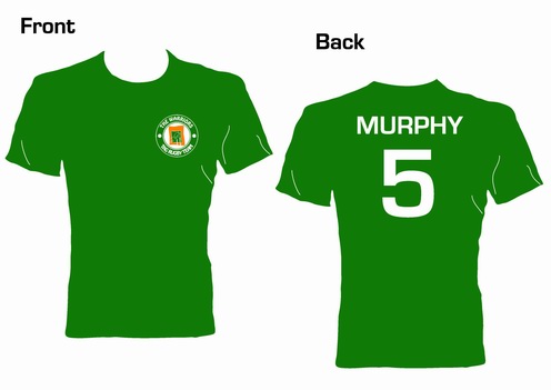 tag rugby tee shirt with team crest individual surname and number on back